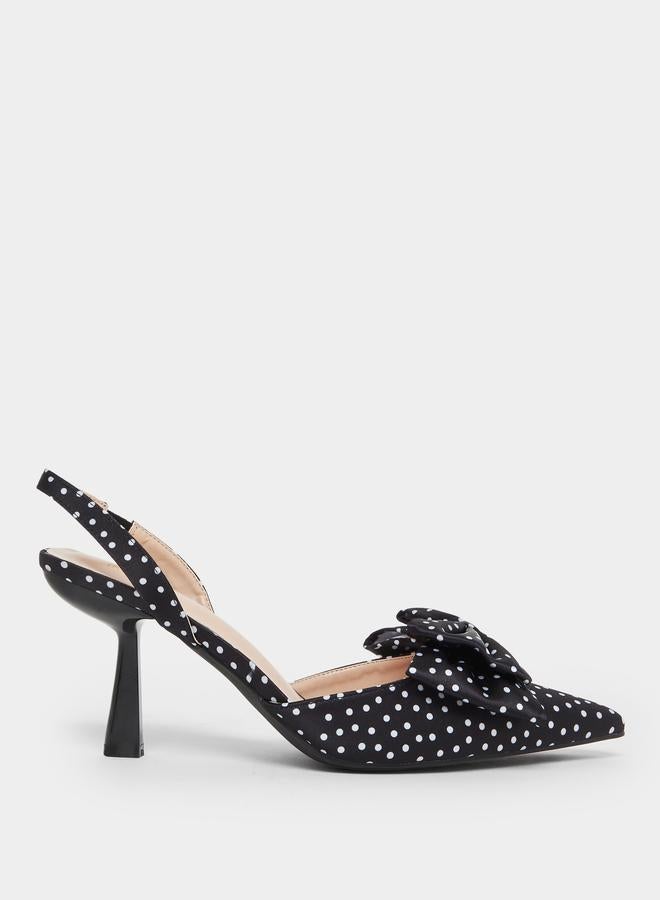 Styli Black Polka Dot Bow Slingback Shoes - Image 1